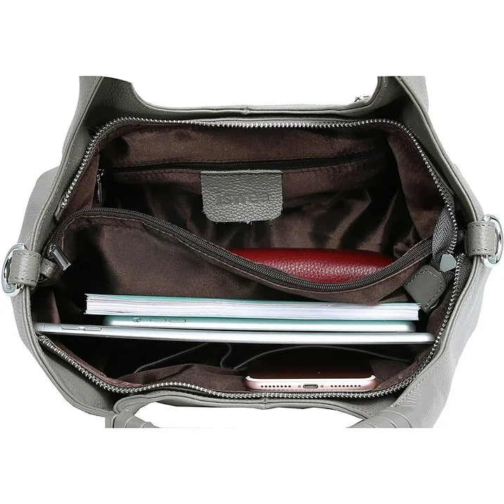 Women Top Handle Satchels Leather Handbags Large Capacity Work Tote Shoulder Crossbody Bags Gray