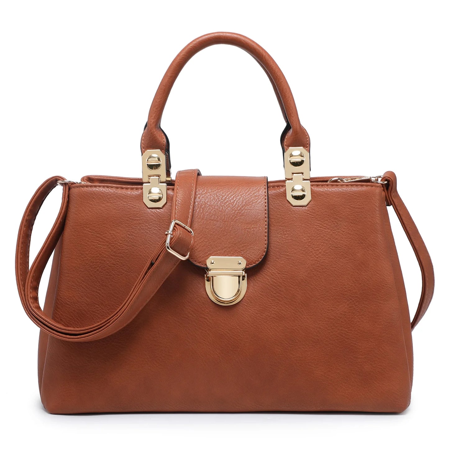 Women Satchel Handbags Top Handle Purse Medium Tote Bag Vegan Leather Shoulder Bag Brown