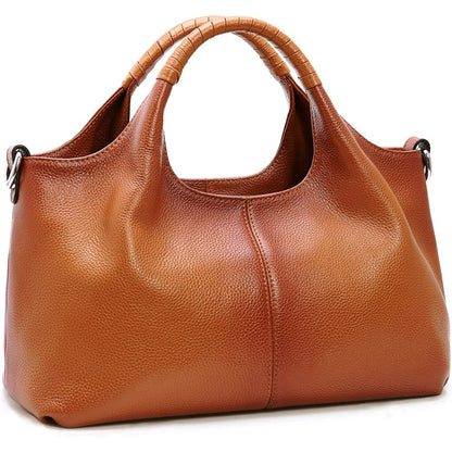 Women Satchels Genuine Leather Top Handle Handbags Large Work Tote Shoulder Bags Crossbody Purses Brown