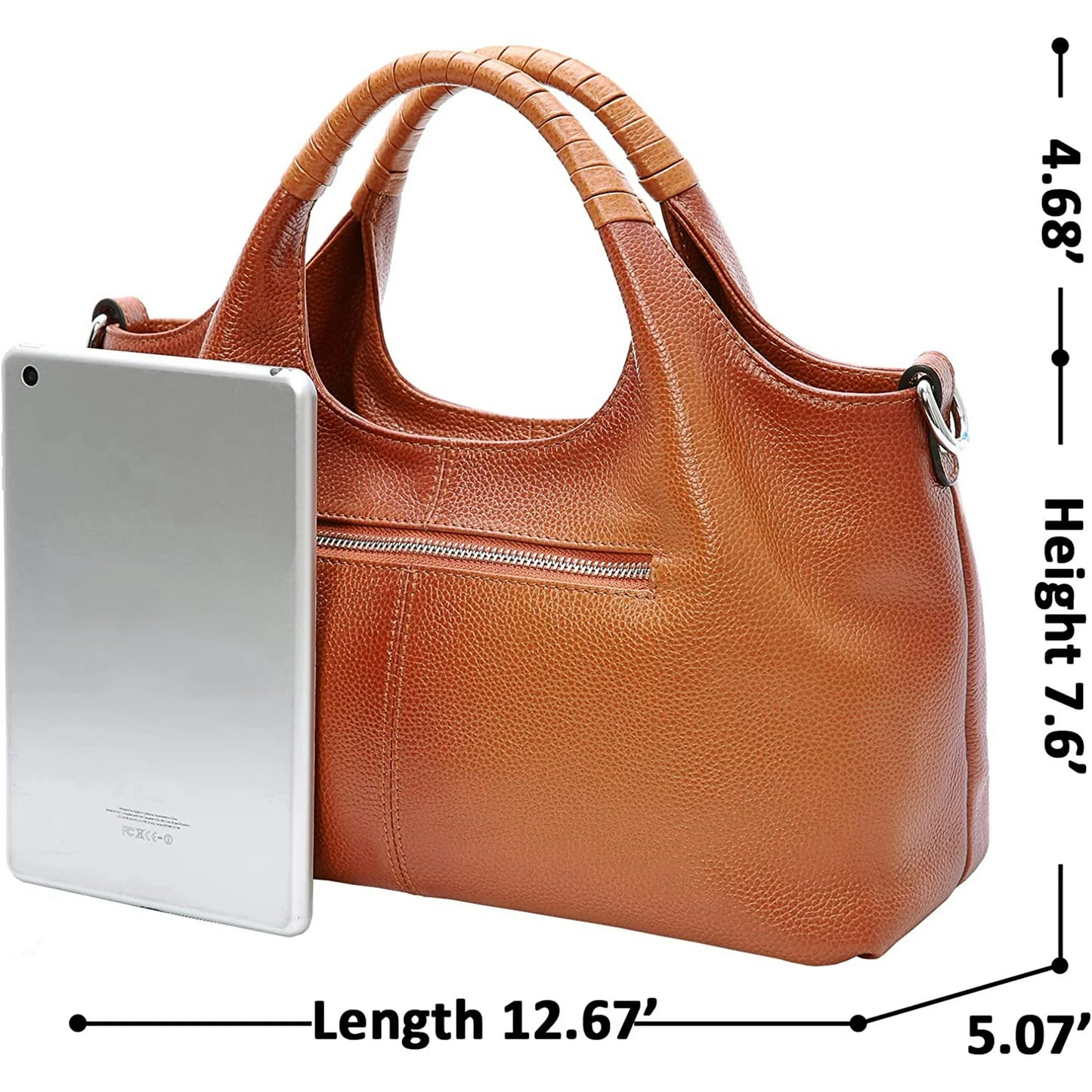 Women Satchels Genuine Leather Top Handle Handbags Large Work Tote Shoulder Bags Crossbody Purses Brown
