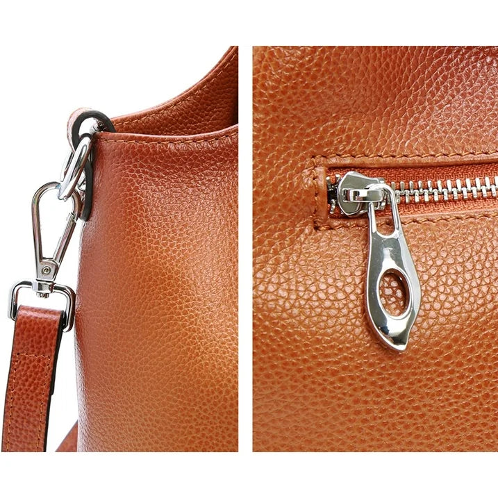 Women Satchels Genuine Leather Top Handle Handbags Large Work Tote Shoulder Bags Crossbody Purses Brown