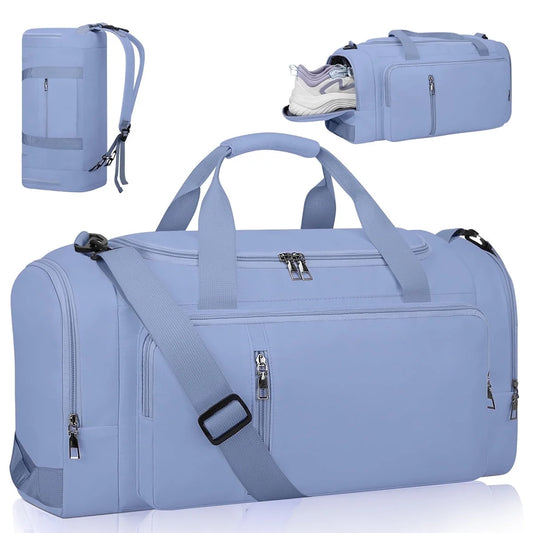 Gym Bag Convertible Duffle Bag with Shoes Compartment and Wet Pocket, Gym Backpack Waterproof Sports Bags for Men with 2 Bottle Holders Multipurpose Weekender Overnight Bag -Blue