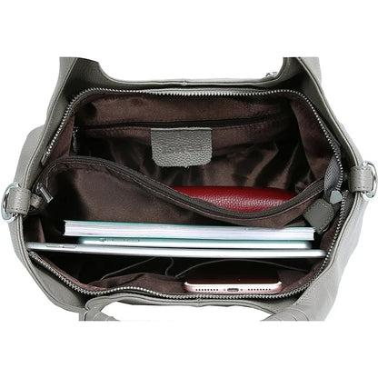 Women Top Handle Satchels Leather Handbags Large Capacity Work Tote Shoulder Crossbody Bags Gray