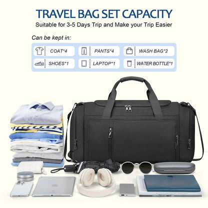 Gym Bag Convertible Duffle Bag with Shoes Compartment and Wet Pocket, Gym Backpack Waterproof Sports Bags for Men with 2 Bottle Holders Multipurpose Weekender Overnight Bag -Black