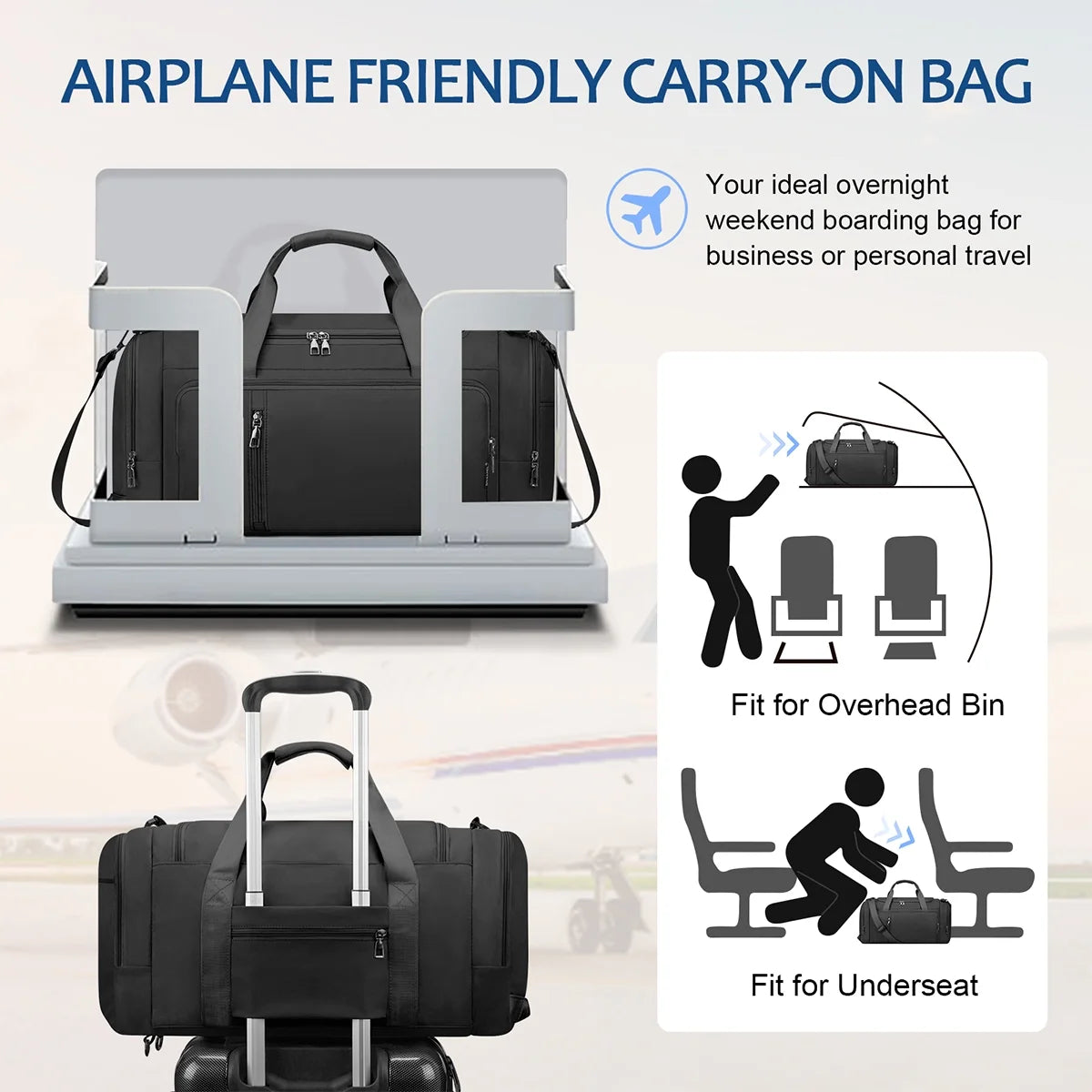 Gym Bag Convertible Duffle Bag with Shoes Compartment and Wet Pocket, Gym Backpack Waterproof Sports Bags for Men with 2 Bottle Holders Multipurpose Weekender Overnight Bag -Black