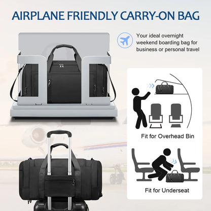 Gym Bag Convertible Duffle Bag with Shoes Compartment and Wet Pocket, Gym Backpack Waterproof Sports Bags for Men with 2 Bottle Holders Multipurpose Weekender Overnight Bag -Black
