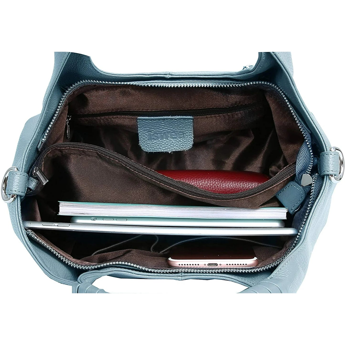 Women Top Handle Satchels Leather Handbags Large Capacity Work Tote Shoulder Crossbody Bags Sky Blue