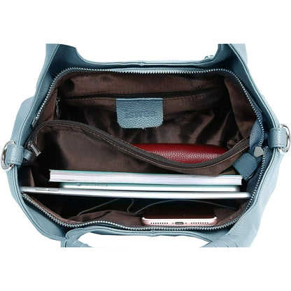 Women Top Handle Satchels Leather Handbags Large Capacity Work Tote Shoulder Crossbody Bags Sky Blue