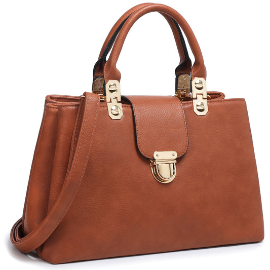 Women Satchel Handbags Top Handle Purse Medium Tote Bag Vegan Leather Shoulder Bag Brown