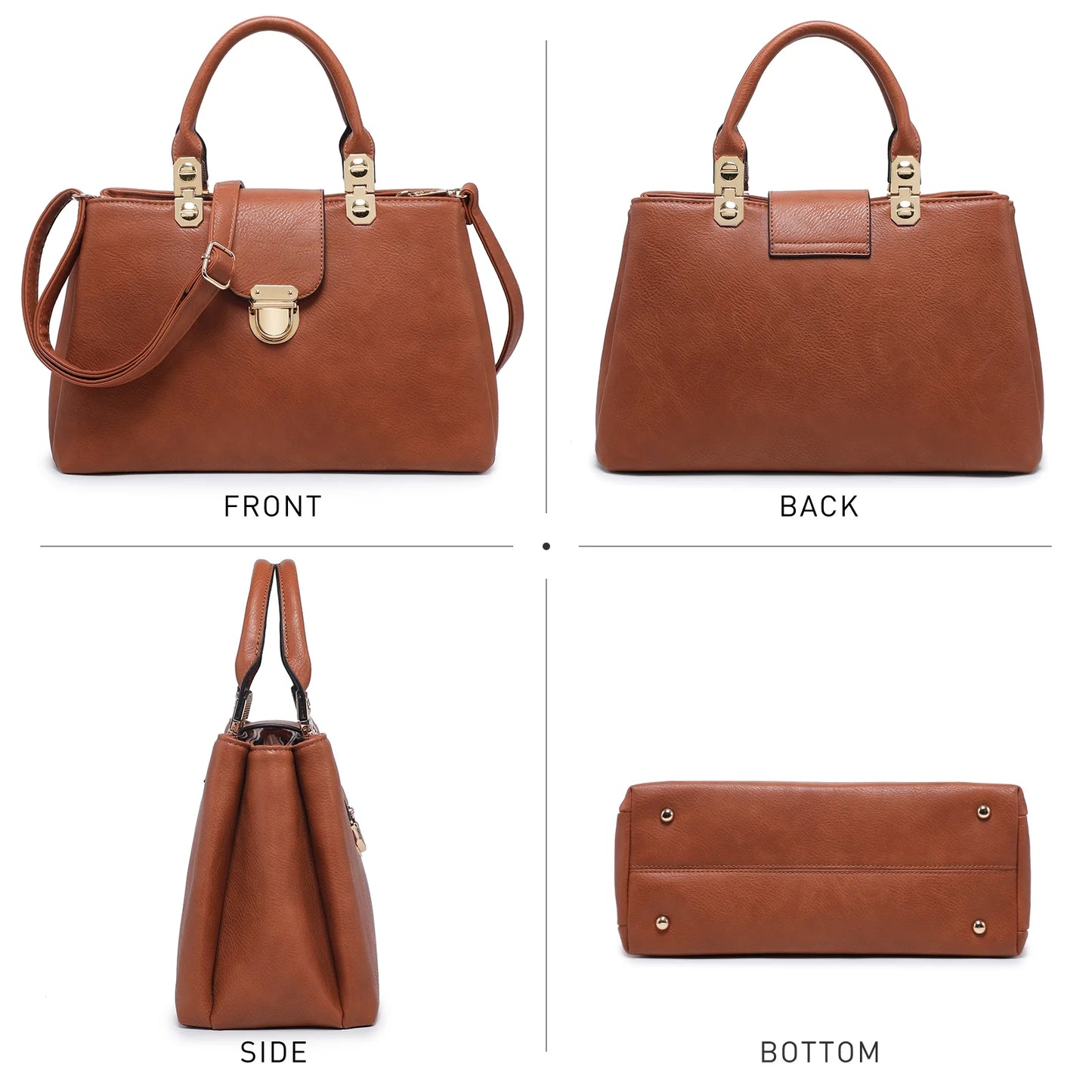 Women Satchel Handbags Top Handle Purse Medium Tote Bag Vegan Leather Shoulder Bag Brown