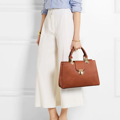 Women Satchel Handbags Top Handle Purse Medium Tote Bag Vegan Leather Shoulder Bag Brown