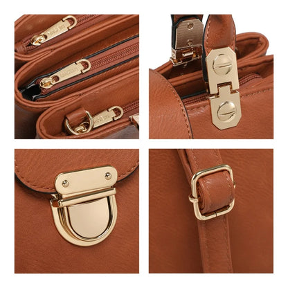 Women Satchel Handbags Top Handle Purse Medium Tote Bag Vegan Leather Shoulder Bag Brown