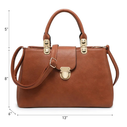 Women Satchel Handbags Top Handle Purse Medium Tote Bag Vegan Leather Shoulder Bag Brown