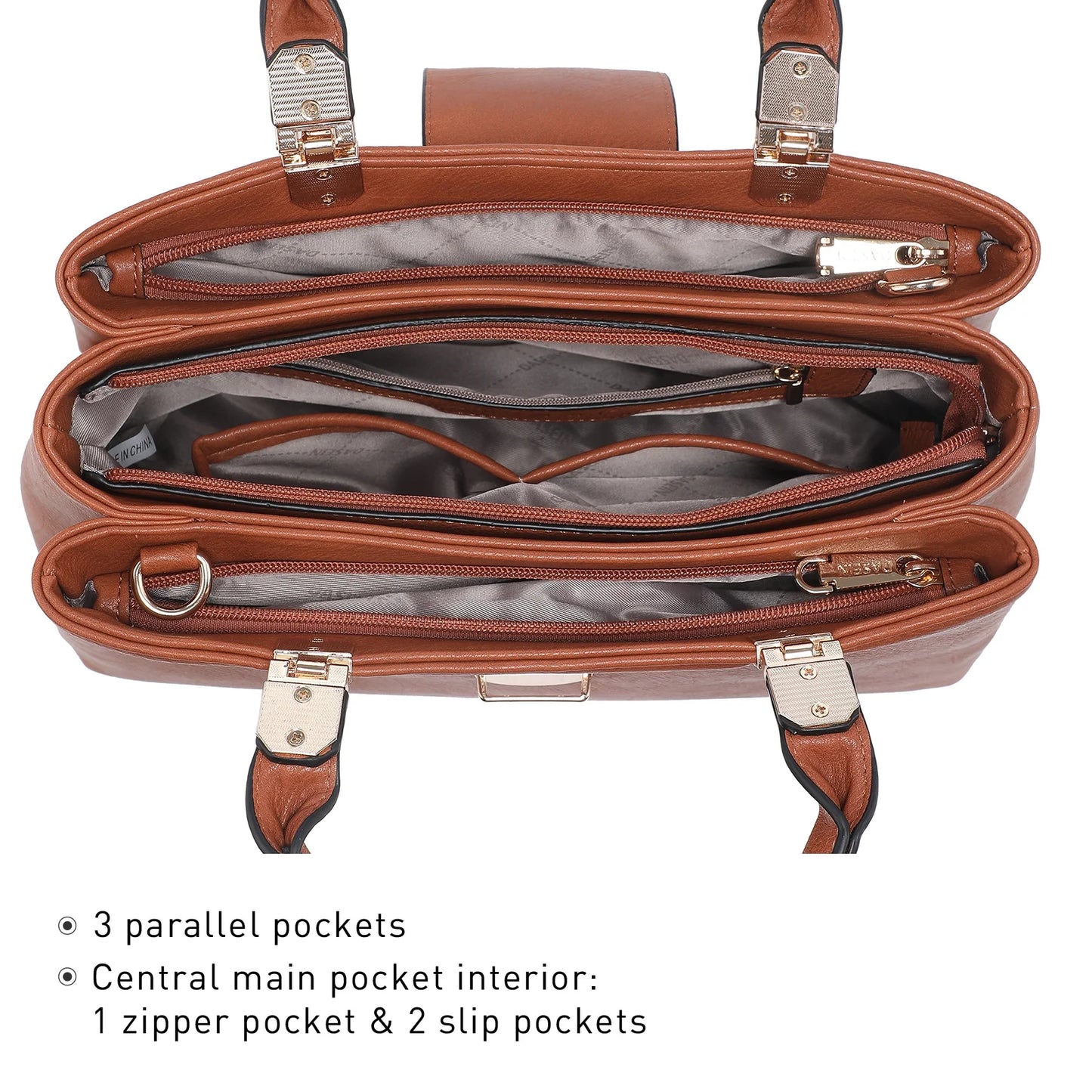 Women Satchel Handbags Top Handle Purse Medium Tote Bag Vegan Leather Shoulder Bag Brown