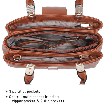 Women Satchel Handbags Top Handle Purse Medium Tote Bag Vegan Leather Shoulder Bag Brown