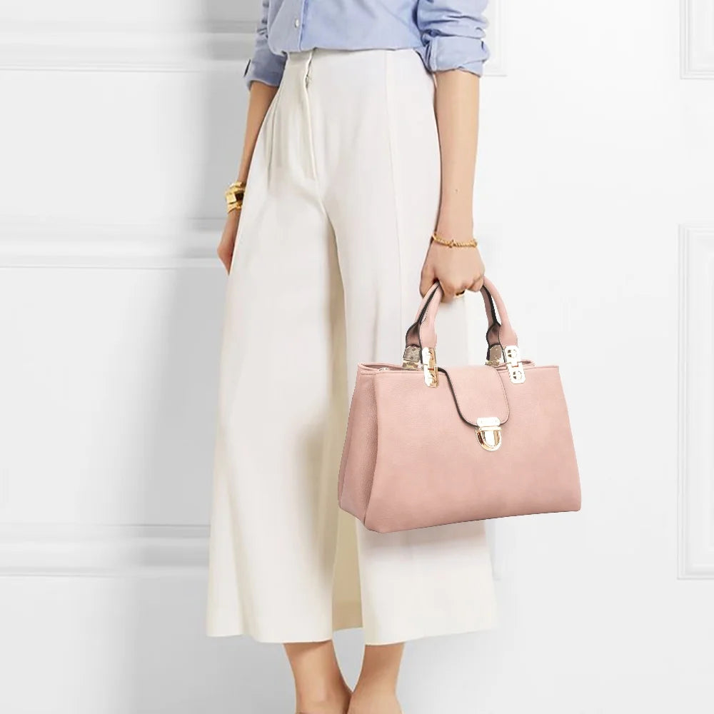 Women Satchel Handbags Top Handle Purse Medium Tote Bag Vegan Leather Shoulder Bag Pink
