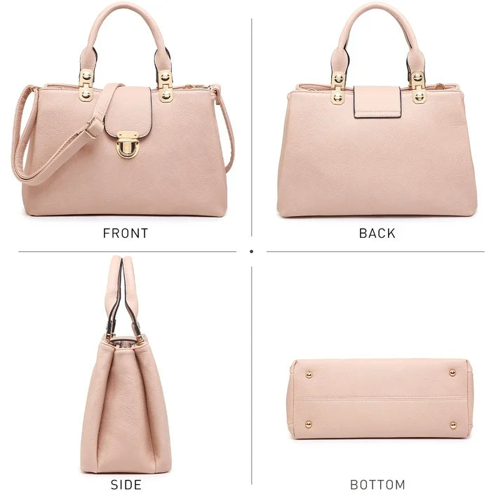 Women Satchel Handbags Top Handle Purse Medium Tote Bag Vegan Leather Shoulder Bag Pink