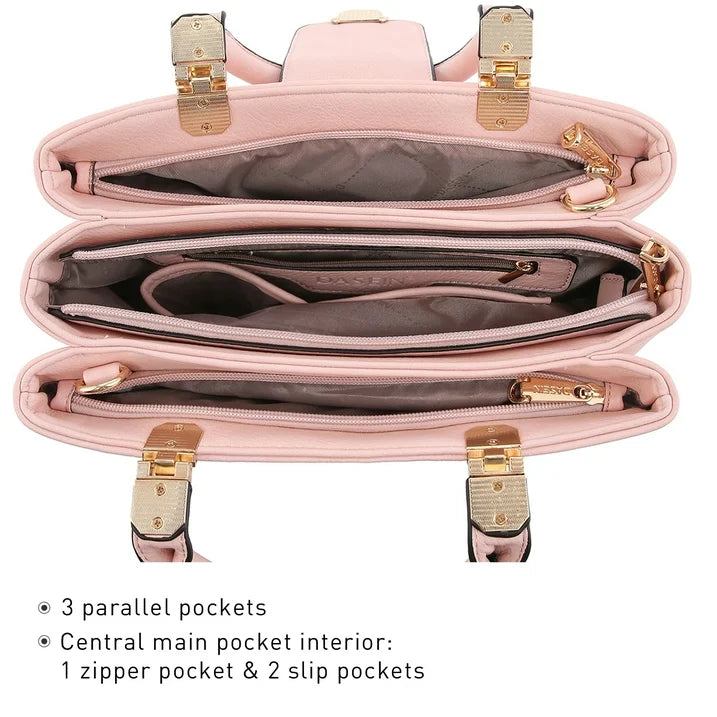 Women Satchel Handbags Top Handle Purse Medium Tote Bag Vegan Leather Shoulder Bag Pink
