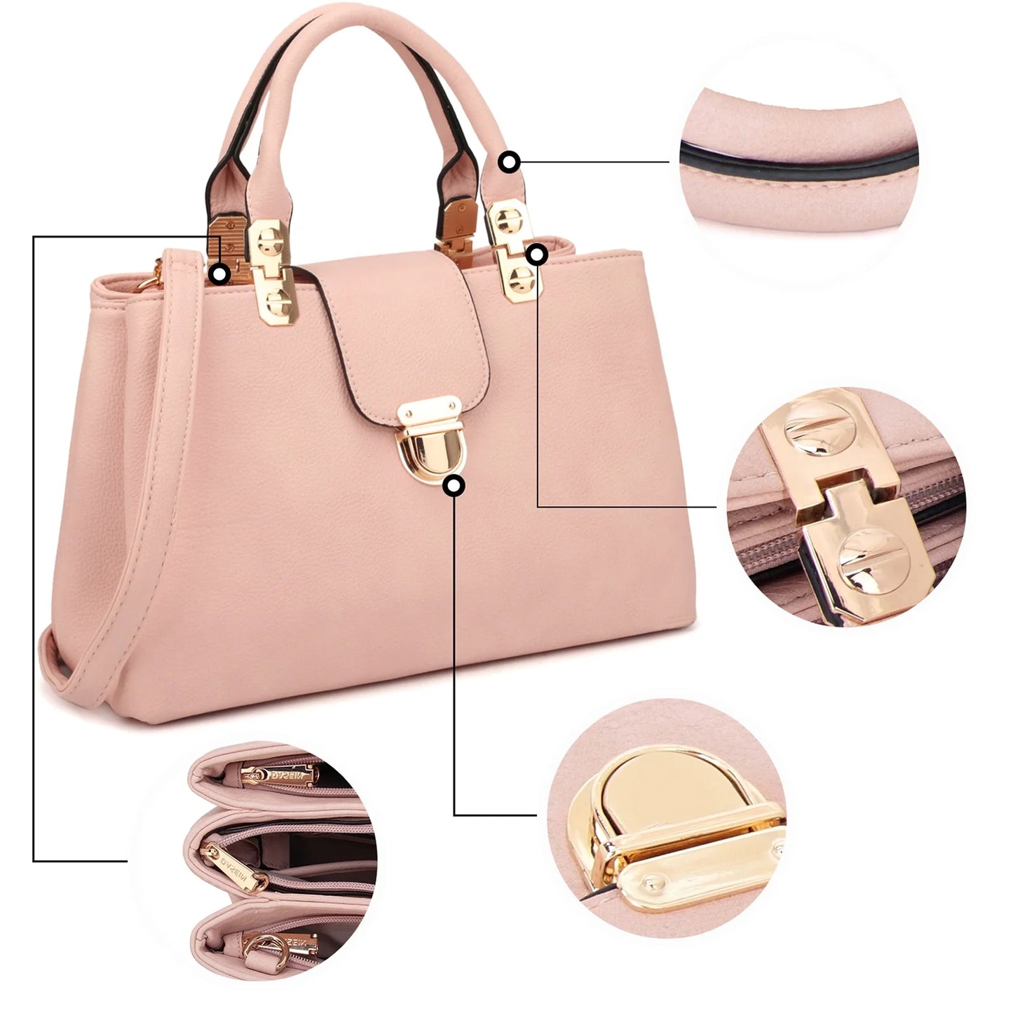 Women Satchel Handbags Top Handle Purse Medium Tote Bag Vegan Leather Shoulder Bag Pink
