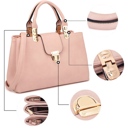Women Satchel Handbags Top Handle Purse Medium Tote Bag Vegan Leather Shoulder Bag Pink