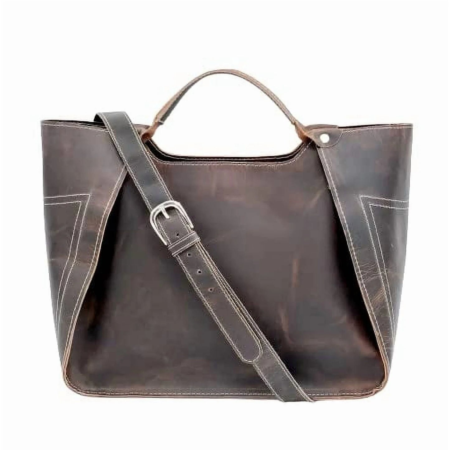 Genuine Leather Purse Travel Handbag Designer Shoulder Tote Bag for Women Dark Brown