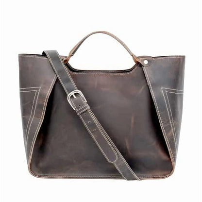 Genuine Leather Purse Travel Handbag Designer Shoulder Tote Bag for Women Dark Brown