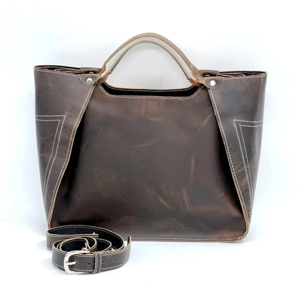 Genuine Leather Purse Travel Handbag Designer Shoulder Tote Bag for Women Dark Brown