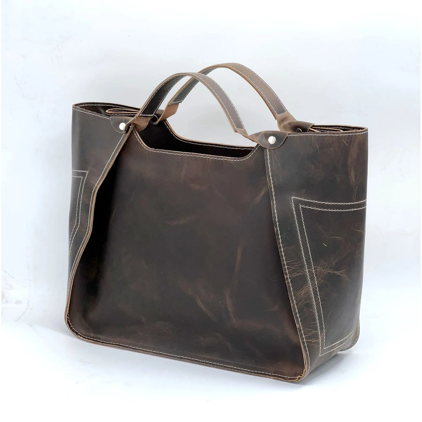 Genuine Leather Purse Travel Handbag Designer Shoulder Tote Bag for Women Dark Brown
