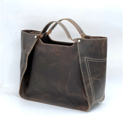 Genuine Leather Purse Travel Handbag Designer Shoulder Tote Bag for Women Dark Brown
