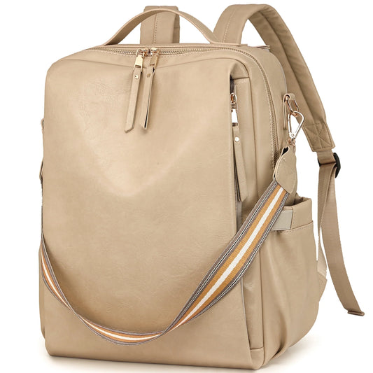 Backpack Purse for Women Fashion Waterproof Travel Backpack Ladies Work Shoulder Bags Beige